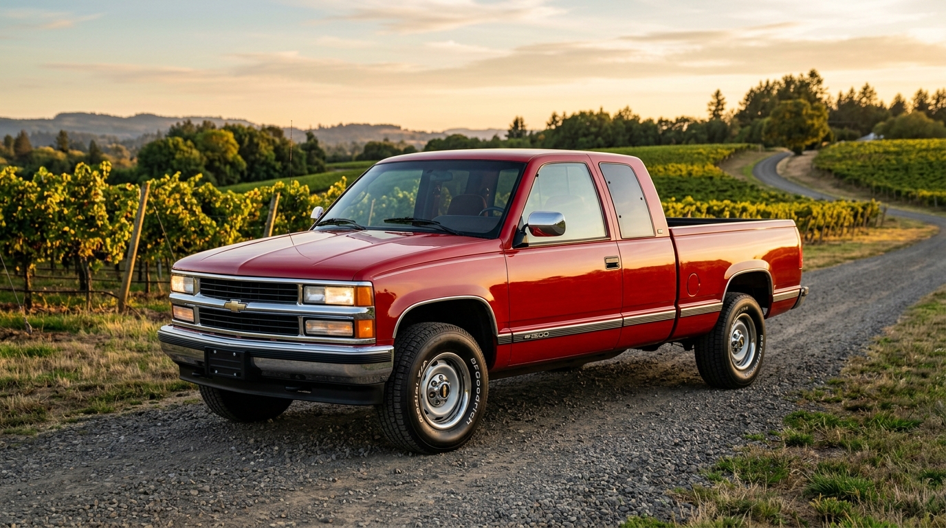 1995 Chevrolet GMT400 C1500 Silverado in red extended cab short bed showing the #1 classic truck buy under $20,000 appreciating 24% annually