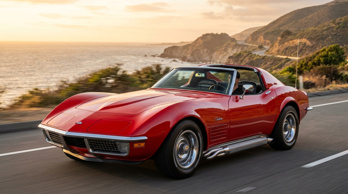 1972 Chevrolet Corvette C3 in red with chrome bumpers showing the most car you can buy under $50K appreciating 12-18% annually