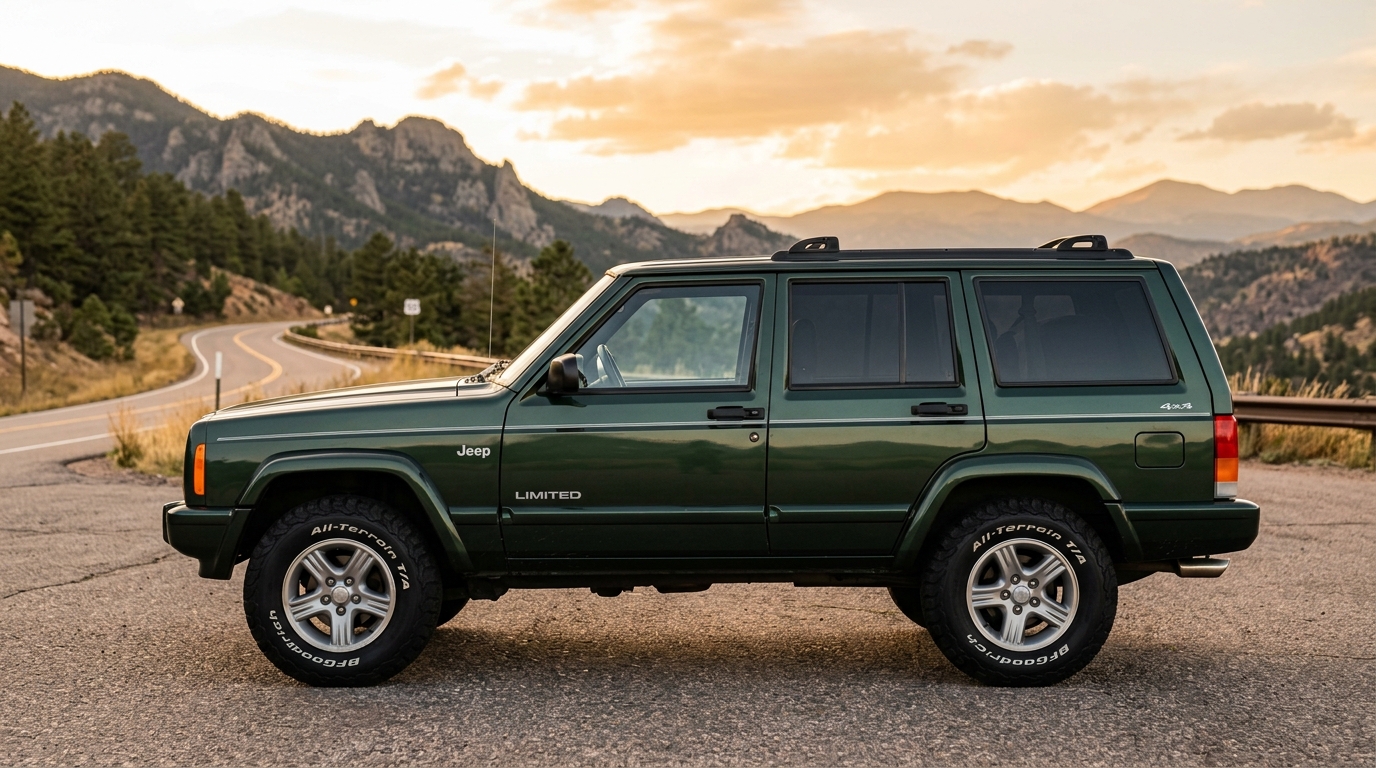 Jeep Cherokee XJ Limited 4x4 in dark green showing the most desirable trim with full leather and Select-Trac transfer case