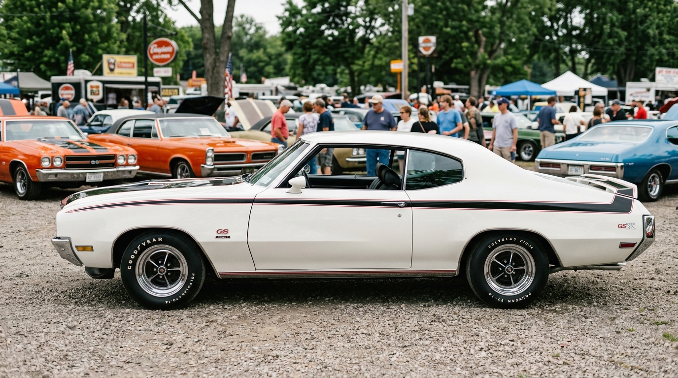 Buick GSX in profile showing aggressive A-body luxury muscle car styling