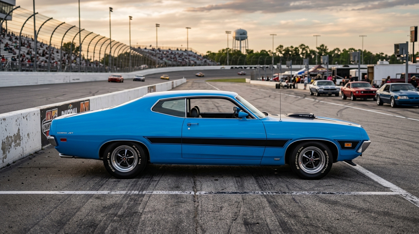 Ford Torino Cobra Jet in profile showing aggressive intermediate muscle car styling