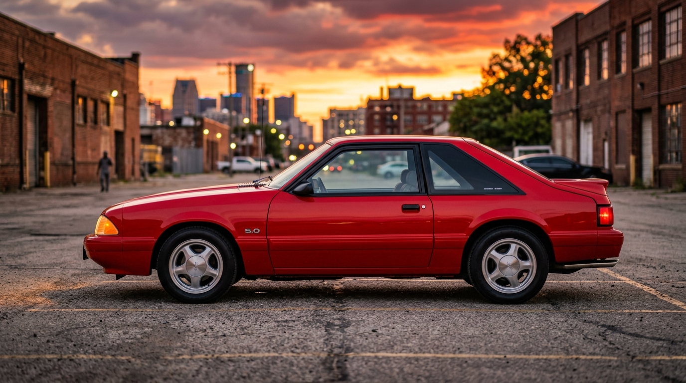 Ford Fox Body Mustang in profile showing aerodynamic 1987-1993 front end