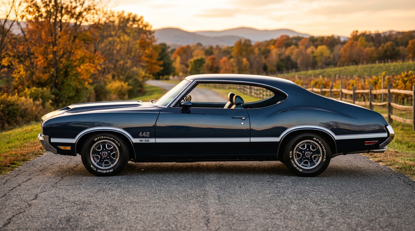 Oldsmobile 442 in profile showing refined A-body muscle car styling