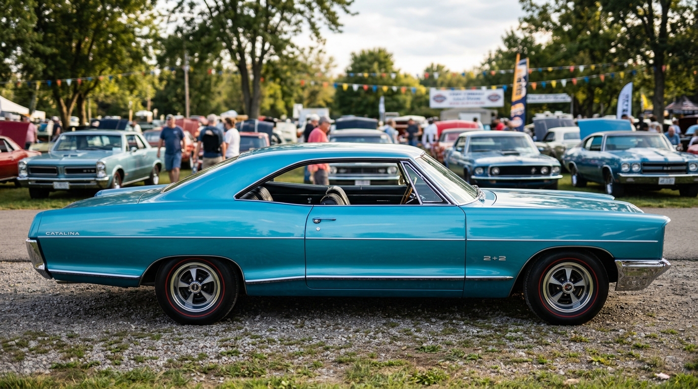 Pontiac Catalina 2+2 in profile showing full-size muscle car design with bucket seats and sport styling