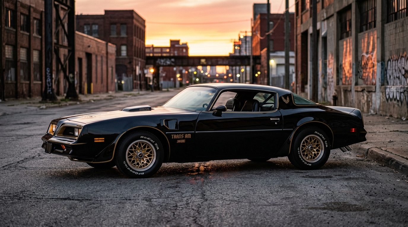 Pontiac Firebird Trans Am in profile showing aggressive F-body pony car styling with screaming chicken hood decal